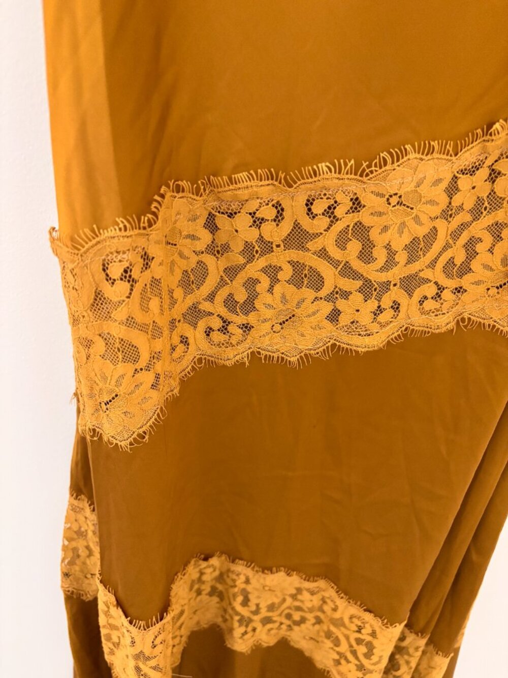 NWT Fashion Nova Gold Satin Lace Cowl Neck Maxi Dress M - Picture 2 of 6